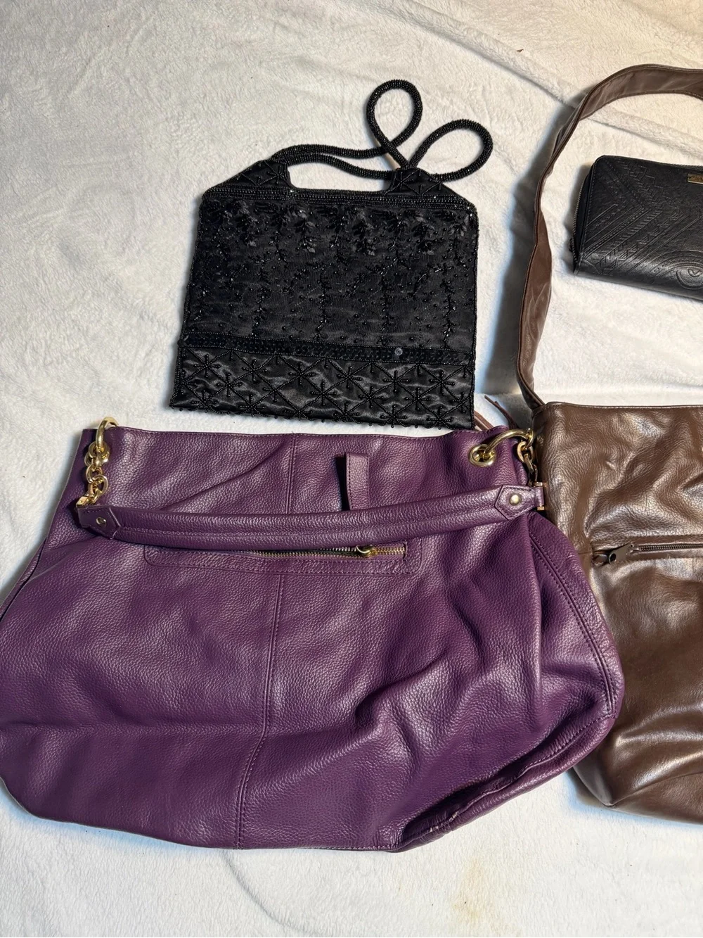 Deep Purple Pebbled Leather Shoulder Bag with Gold Hardware Lot of bags